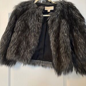 Michael Kors Two-Tone Faux Fur Cropped Jacket in Black and Silver